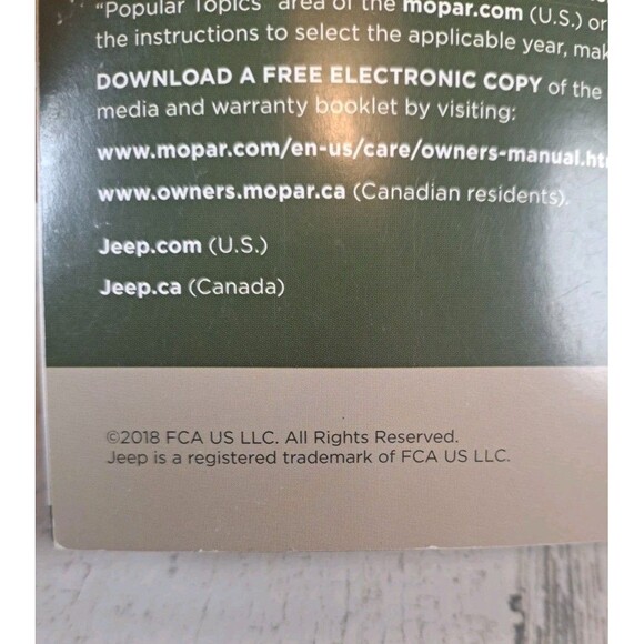 2018 JEEP WRANGLER OWNERS MANUAL User Guide & Case 18JL- 926- AA 3rd Edition - Picture 6 of 10